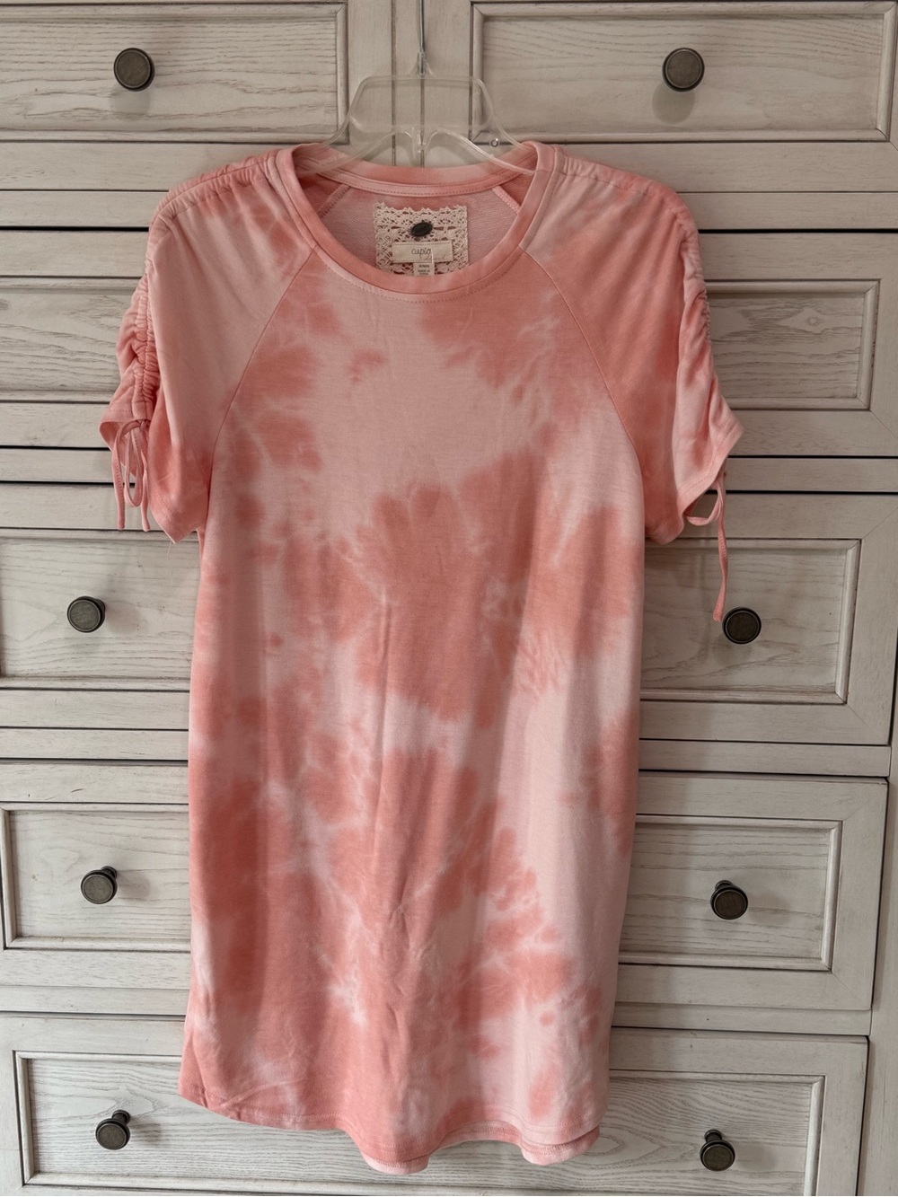 Women’s Cupio Light Pink Tie Dye Short Ruched Raglan Sleeve...